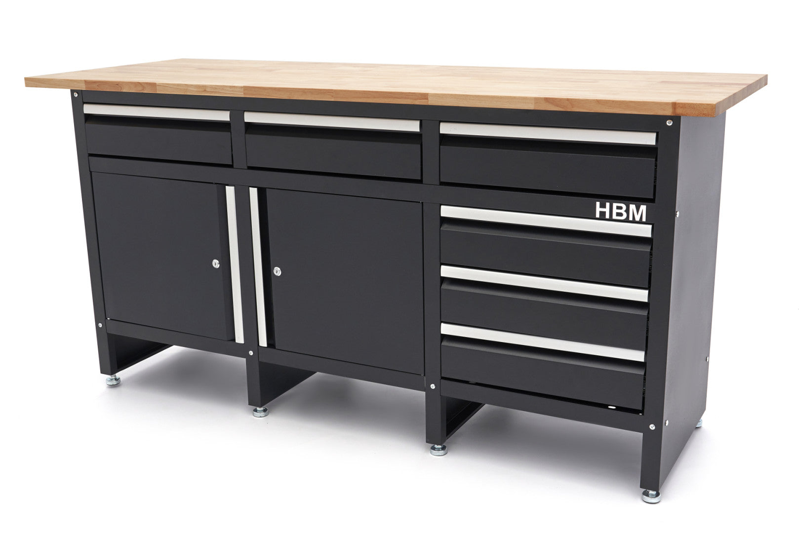 Dulap de scule profesional cu banc de lucru blat lemn masiv 171cm 2 usi si 6 sertare HBM MACHINES OLANDA