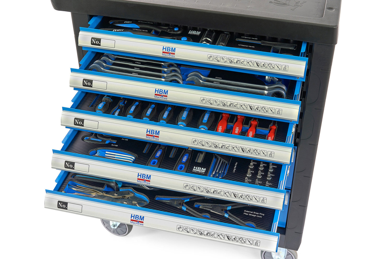 Dulap scule profesional HBM cu 7 sertare, 196 piese, 5 module – premium, OLANDA