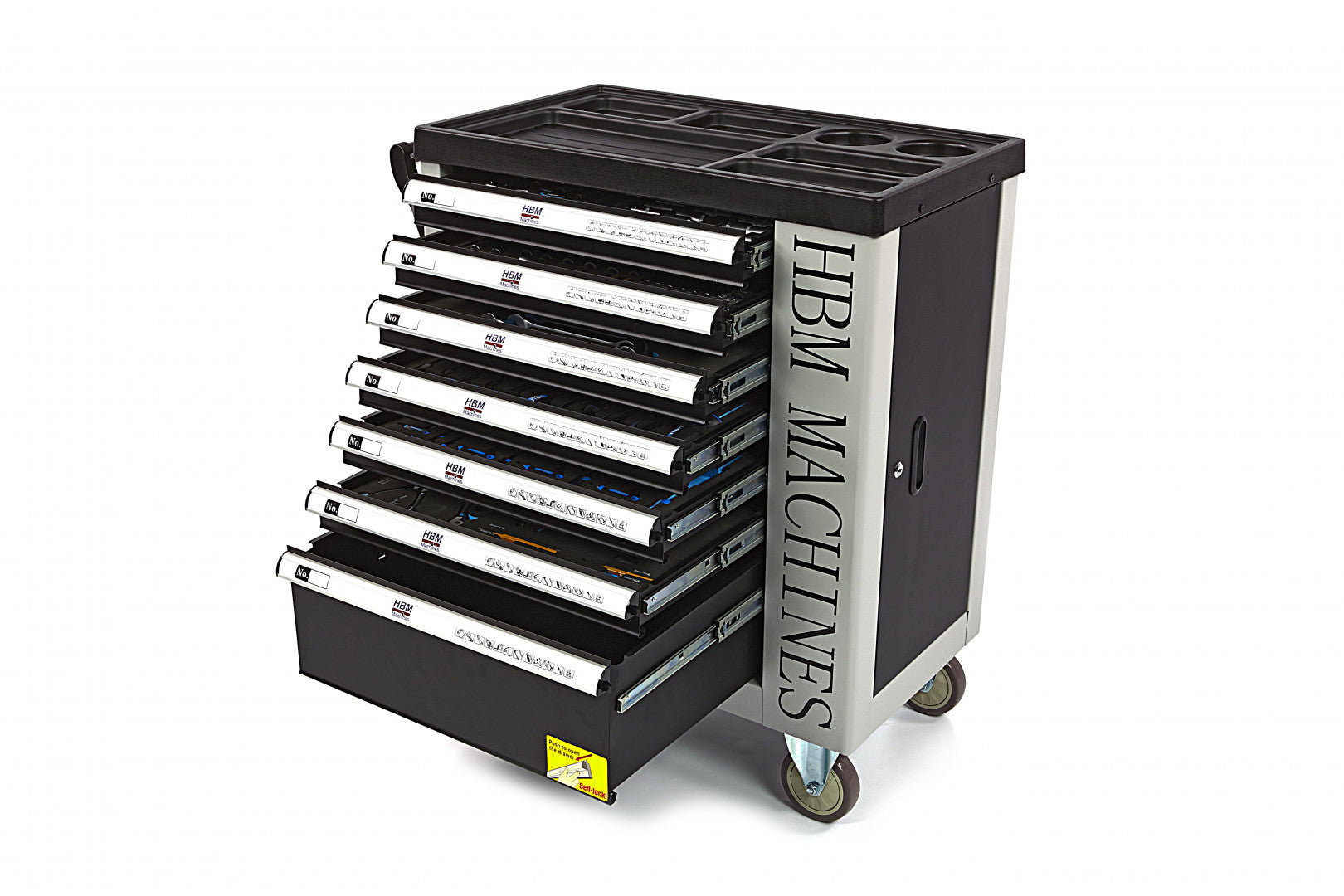 Dulap scule profesional HBM cu 7 sertare, 245 piese, 6 module carbon – OLANDA, premium