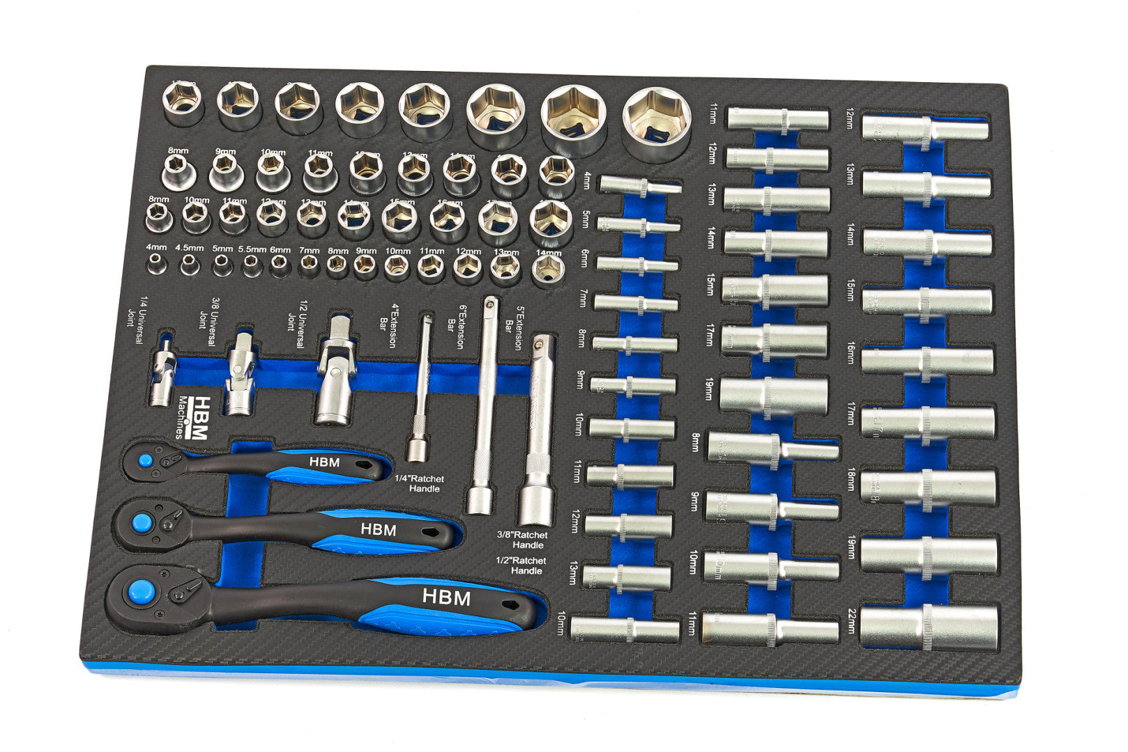 Dulap scule profesional HBM cu 7 sertare, 262 piese, 7 module carbon – premium, OLANDA