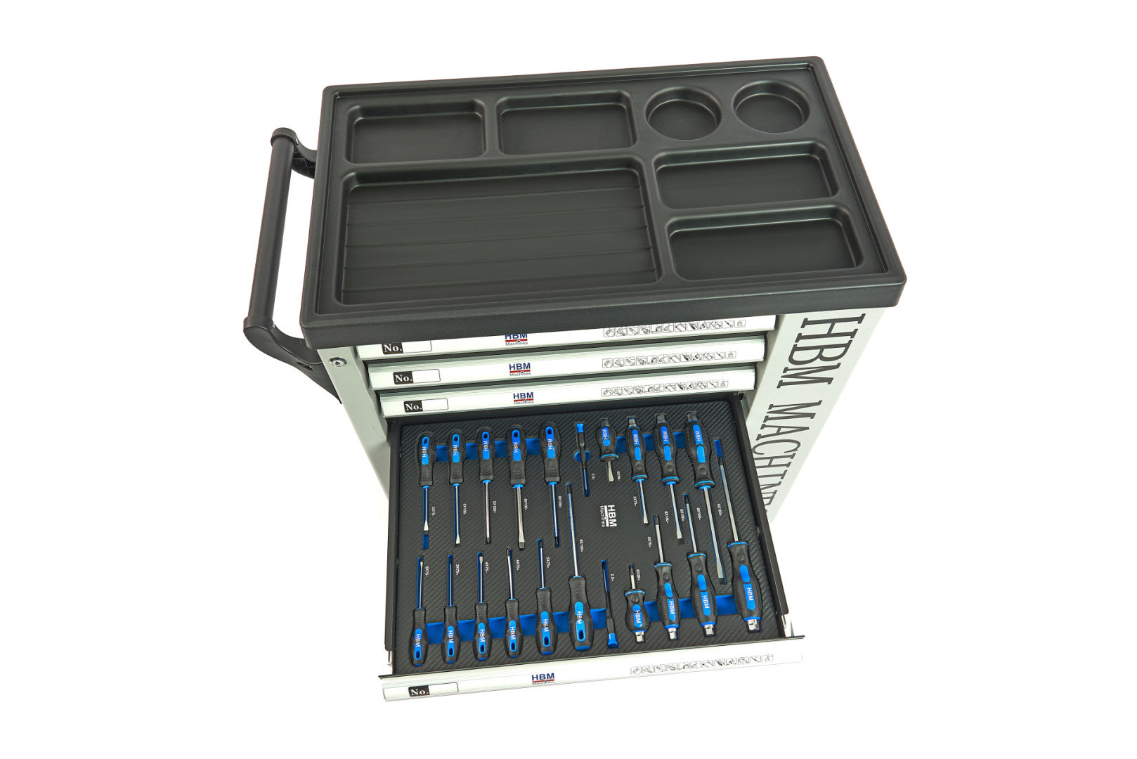 Dulap scule profesional HBM cu 7 sertare, 262 piese, 7 module carbon – premium, OLANDA
