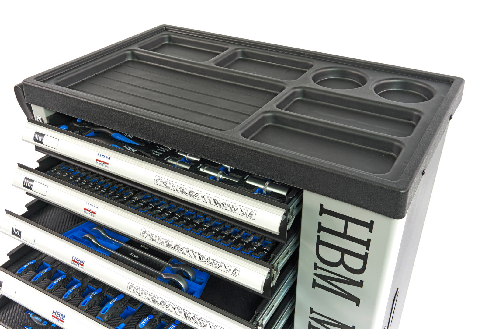Dulap scule profesional HBM cu 7 sertare, 262 piese, 7 module carbon – premium, OLANDA