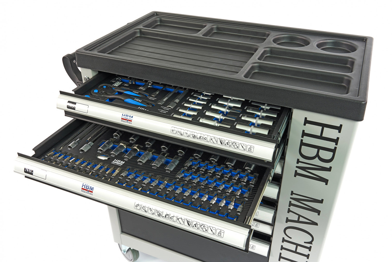 Dulap scule profesional HBM cu 7 sertare, 262 piese, 7 module carbon – premium, OLANDA