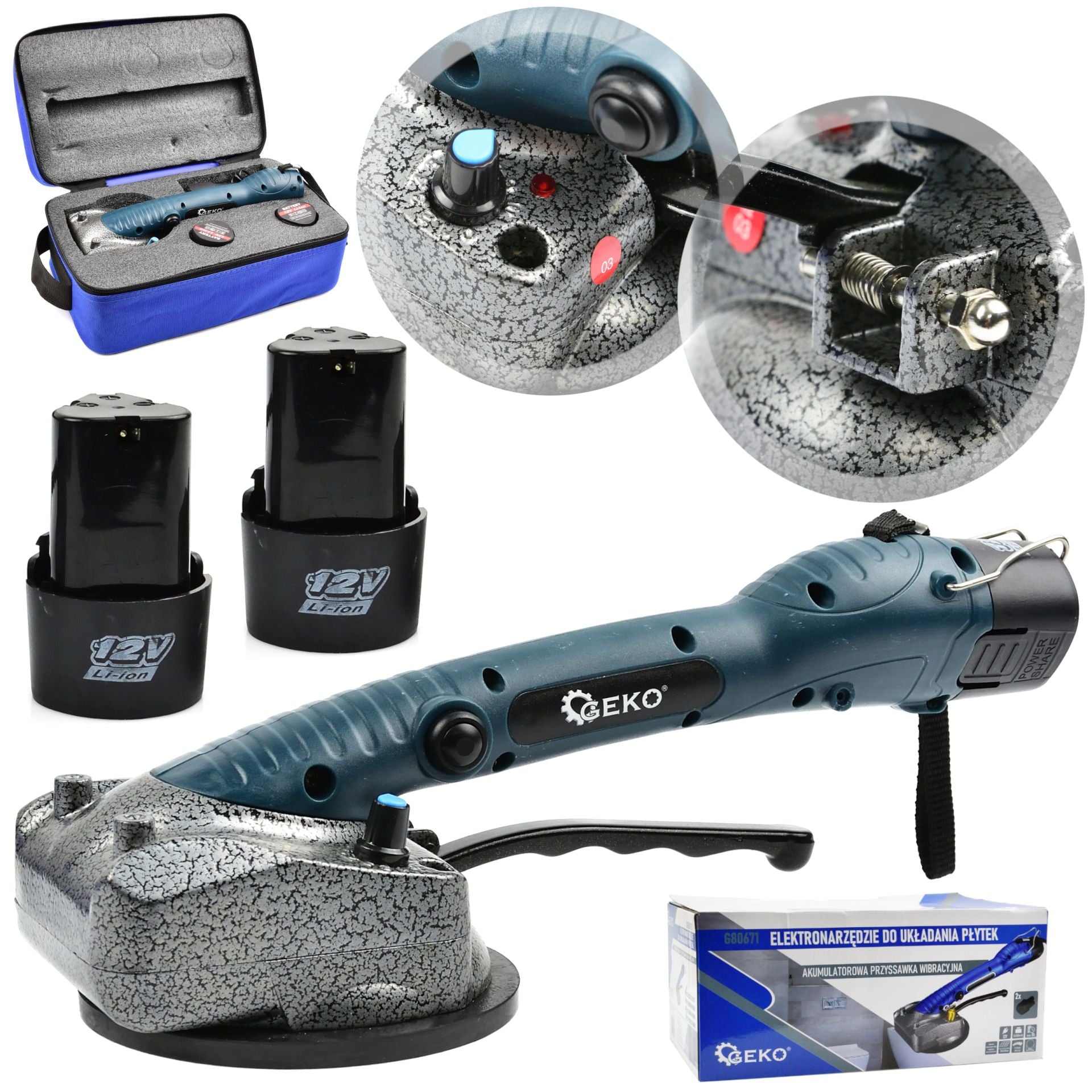 MASINA CU VENTUZA PENTRU NIVELARE PRIN VIBRATII A PLACILOR CERAMICE CU ACUMULATOR 1500mAh 12V