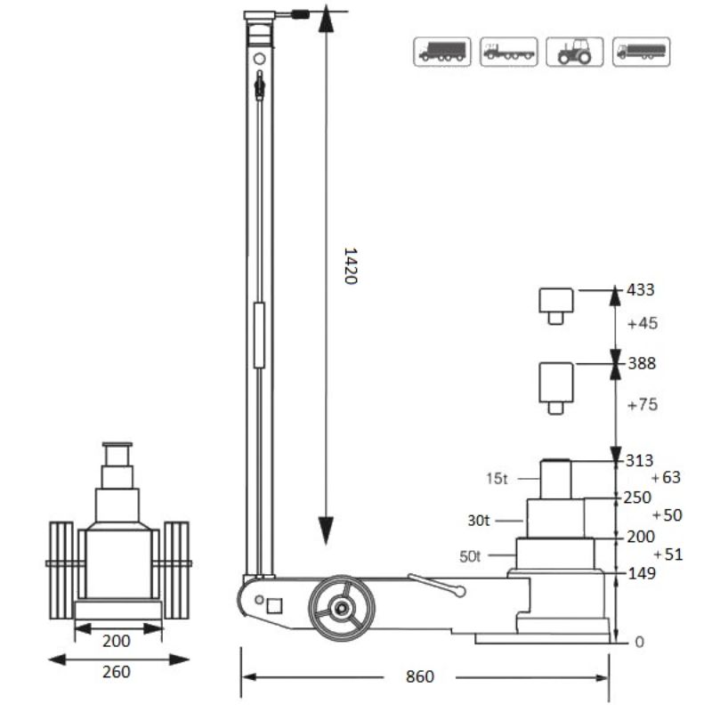 CRIC HIDRO-PNEUMATIC 50T-30T-15T MAMMUTH