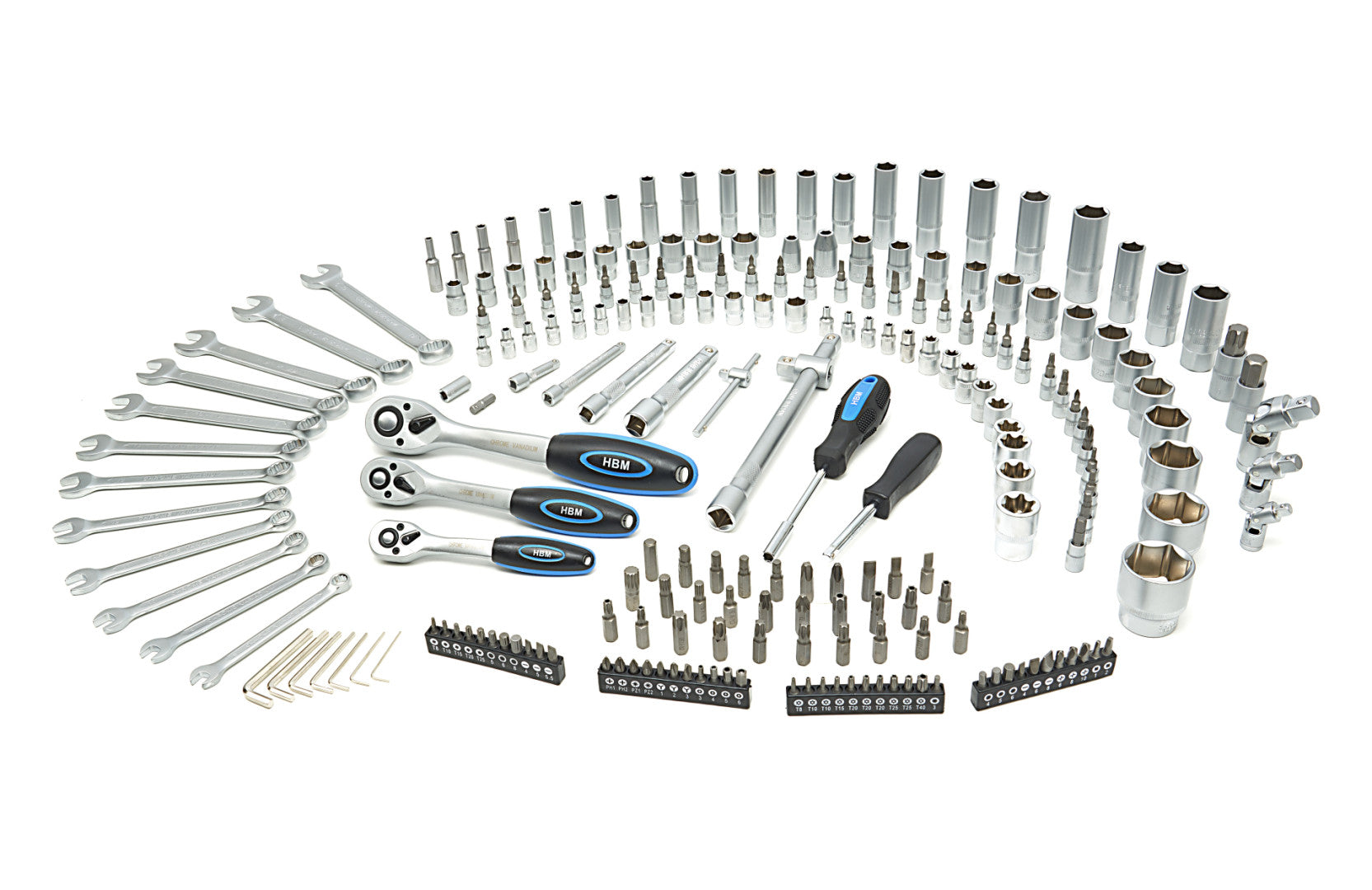 PISTOL PNEUMATIC 1/2 1500NM + TRUSA DE SCULE 216 PIESE HBM