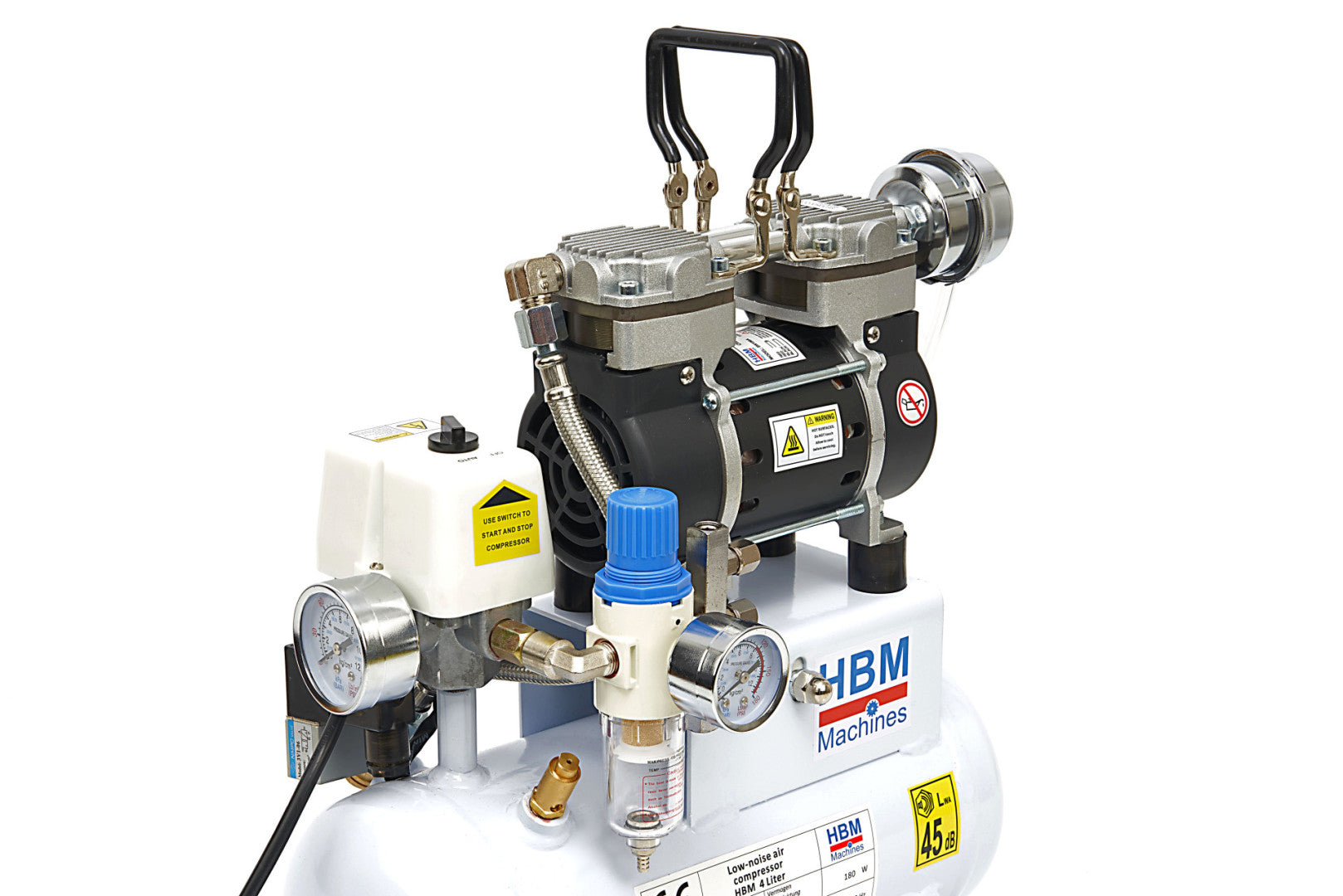 COMPRESOR SILENTIOS ZGOMOT REDUS FARA ULEI AEROGRAF AIRBRUSH 4L 180W HBM MACHINES OLANDA