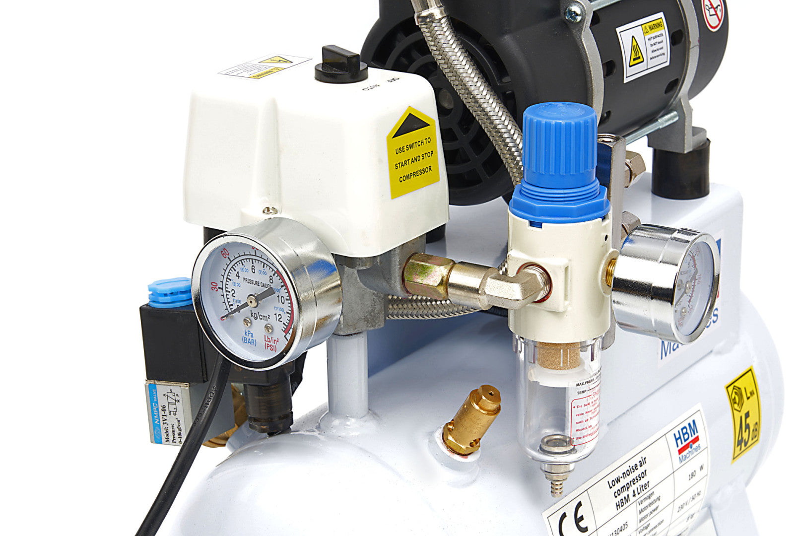 COMPRESOR SILENTIOS ZGOMOT REDUS FARA ULEI AEROGRAF AIRBRUSH 4L 180W HBM MACHINES OLANDA