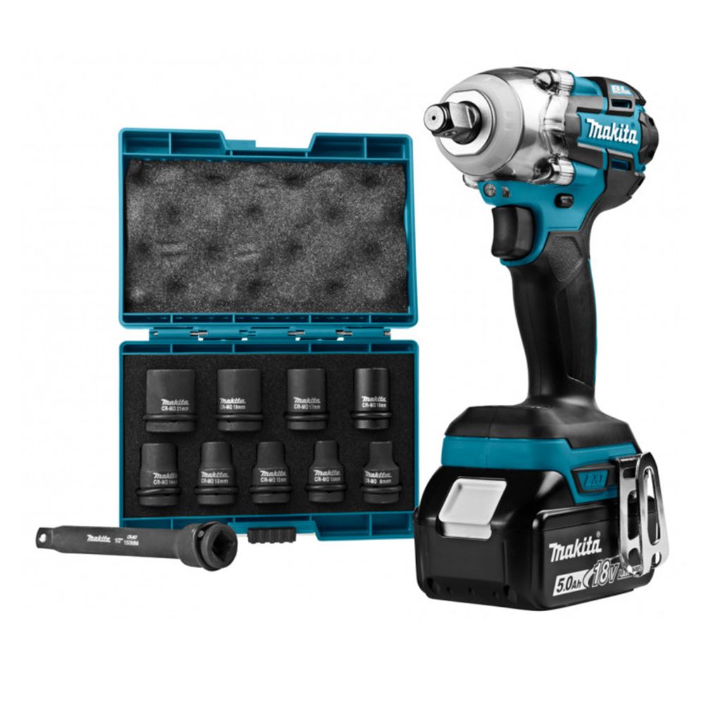 PACHET MASINA DE INSURUBAT CU ACUMULATOR 18V 280Nm MAKITA BRUSHLESS CU IMPACT SI SET TUBULARE DE IMPACT 1/2 DTW285RTJX