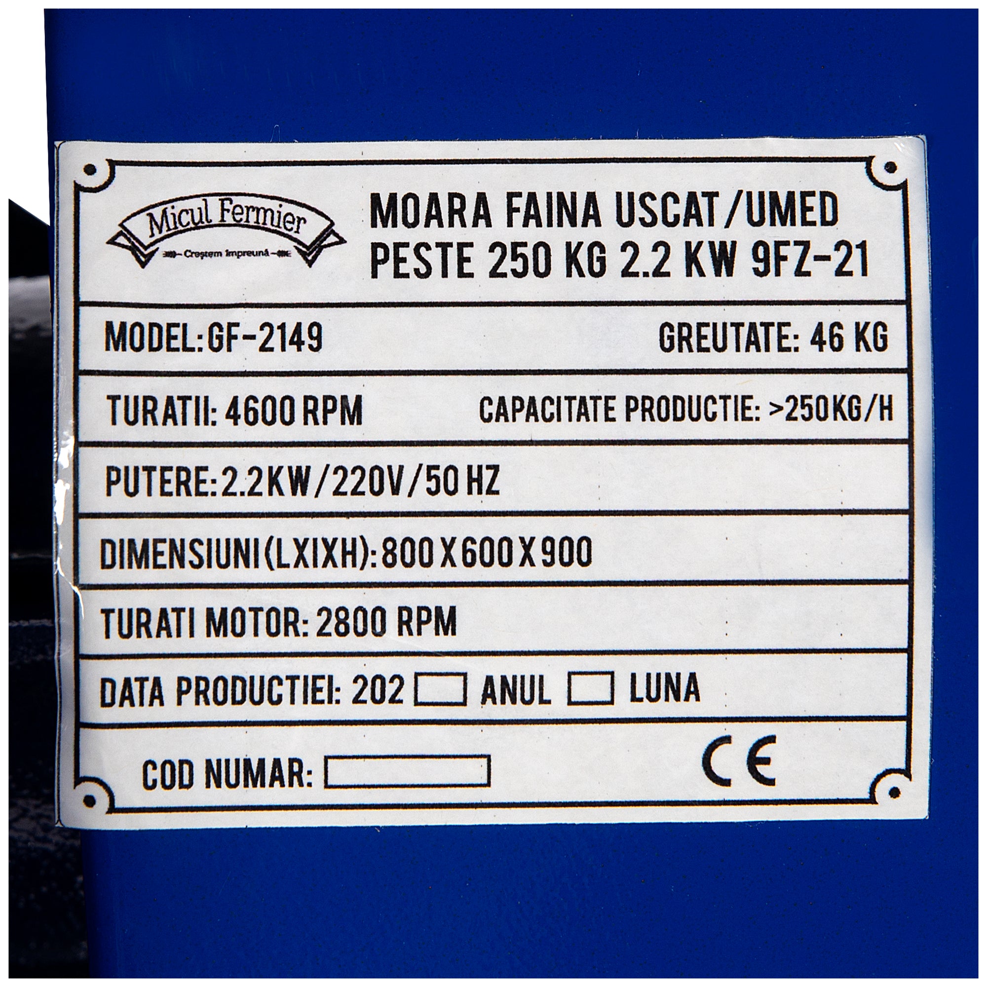 MOARA ELECTRICA PENTRU FAINA MALAI SAU URUIALA 2.8KW