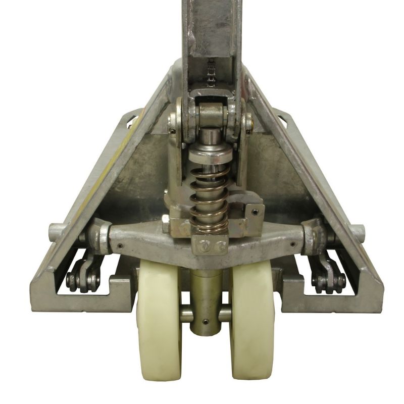 TRANSPALET MANUAL CU ROTI FRONTALE DUBLE, GALVANIZATE 2500KG