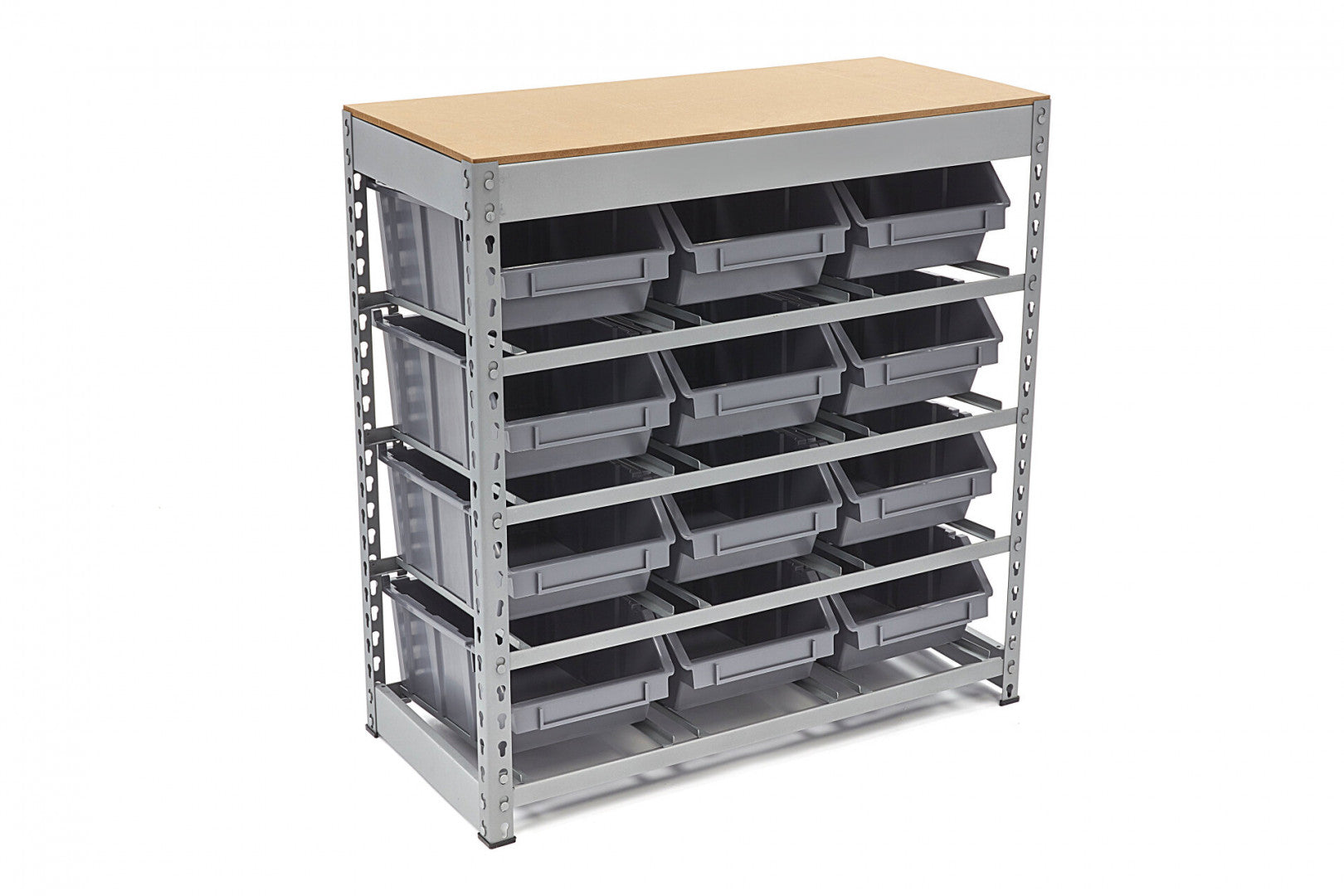 Raft stand organizator cu 12 cutii de depozitare