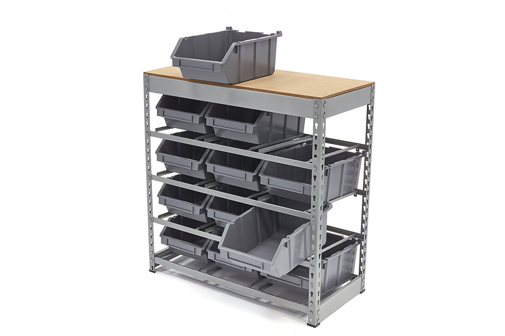 Raft stand organizator cu 12 cutii de depozitare
