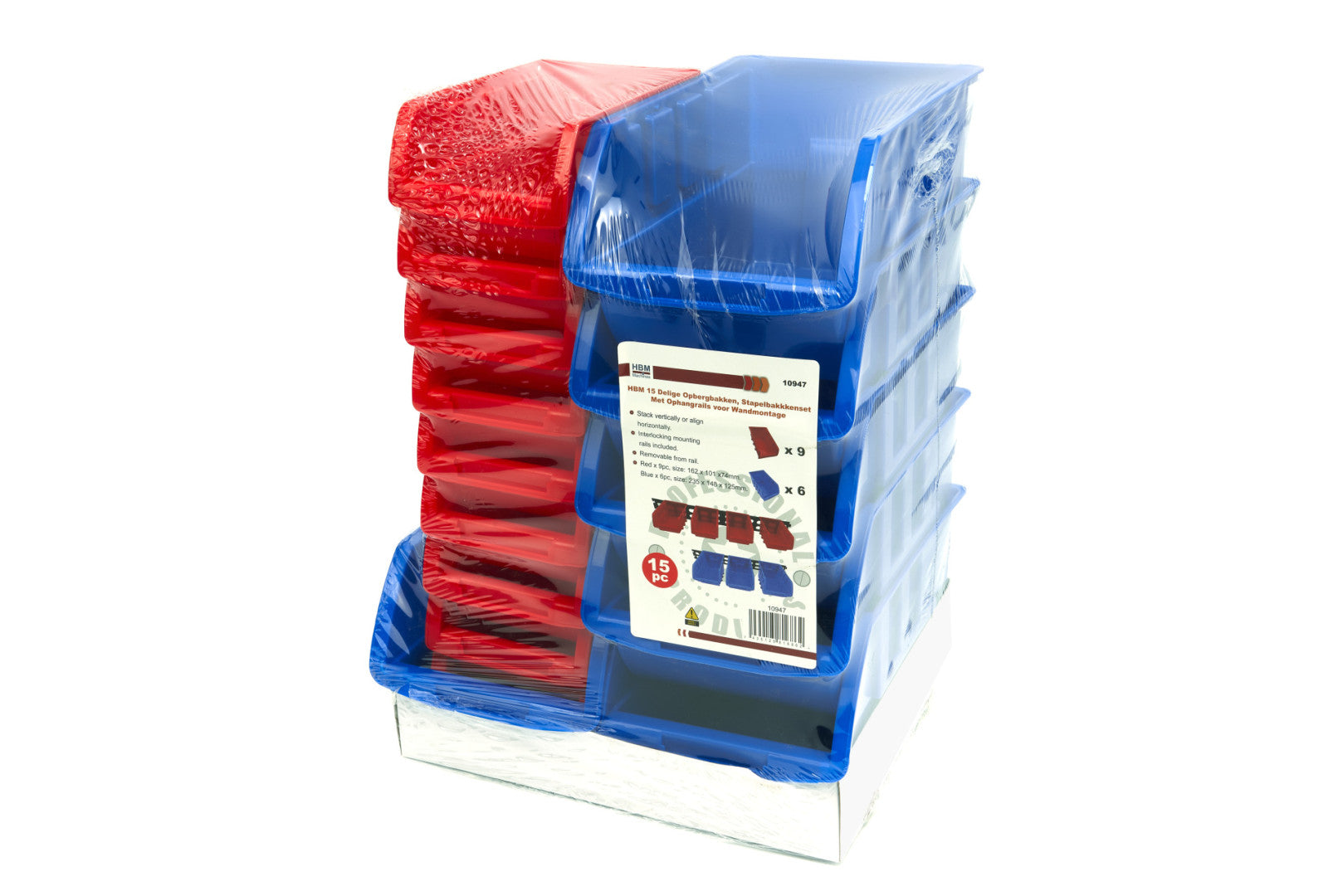 Set 15 cutii pentru depozitare cu sina suport prindere pe perete HBM MACHINES OLANDA