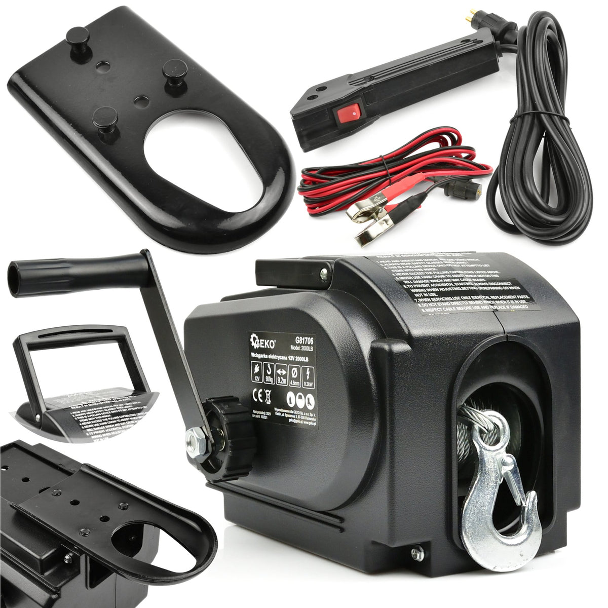 Troliu electric portabil 12V 2000lb / 907kg