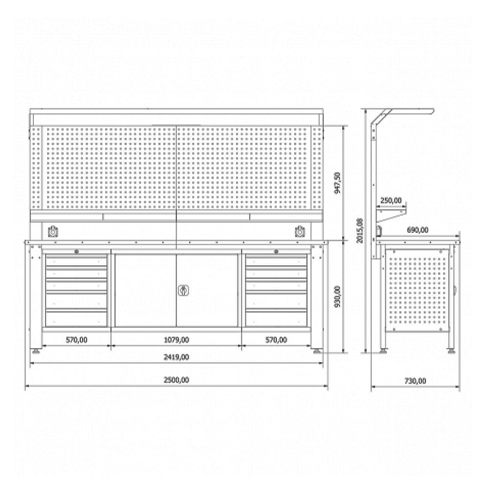 BANC DE LUCRU INDUSTRIAL - SET MOBILIER METALIC MODULAR PENTRU ATELIER 2.5M