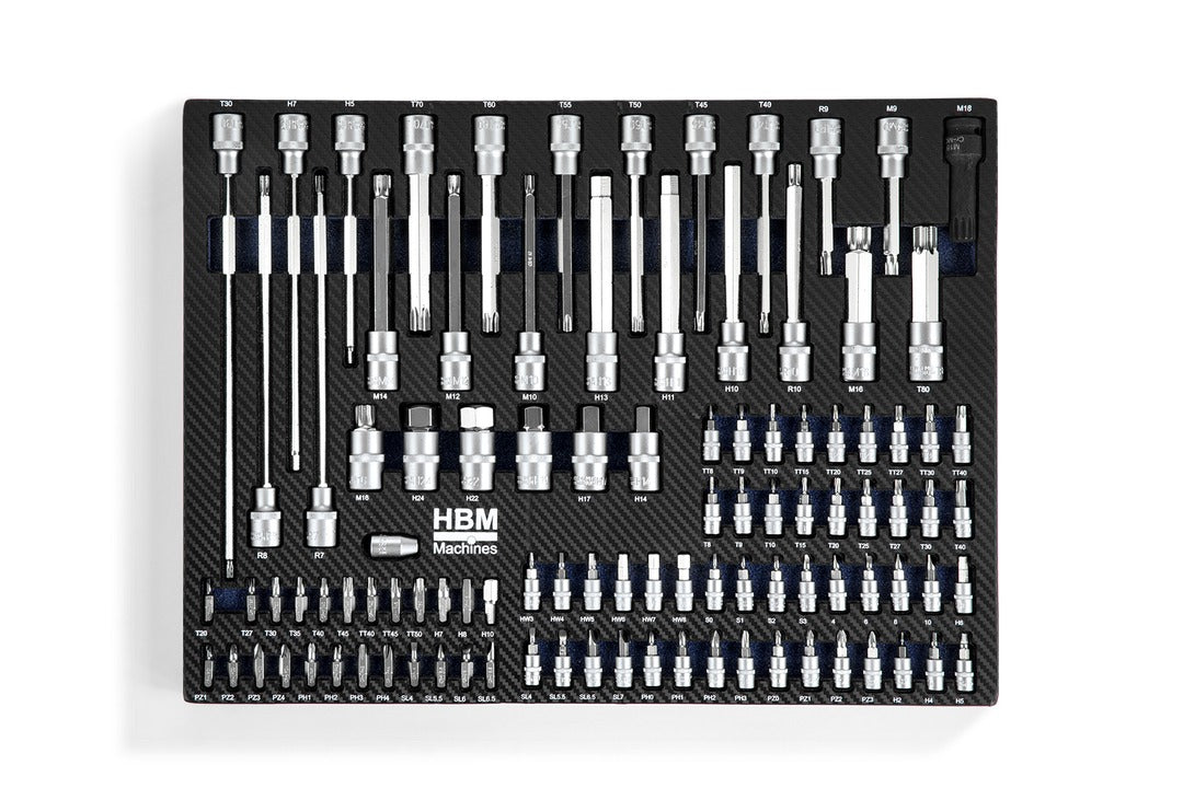 Dulap scule profesional HBM cu 7 sertare, 262 piese, 7 module carbon – premium, OLANDA