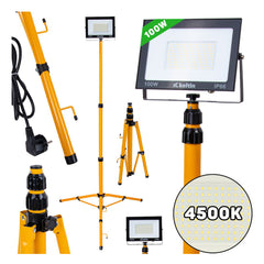 PROIECTOR, LAMPA DE LUCRU LED 100W CU STATIV REGLABIL 60-160 CM, ALB NEUTRU 4500K 10.000 lm - GEKO