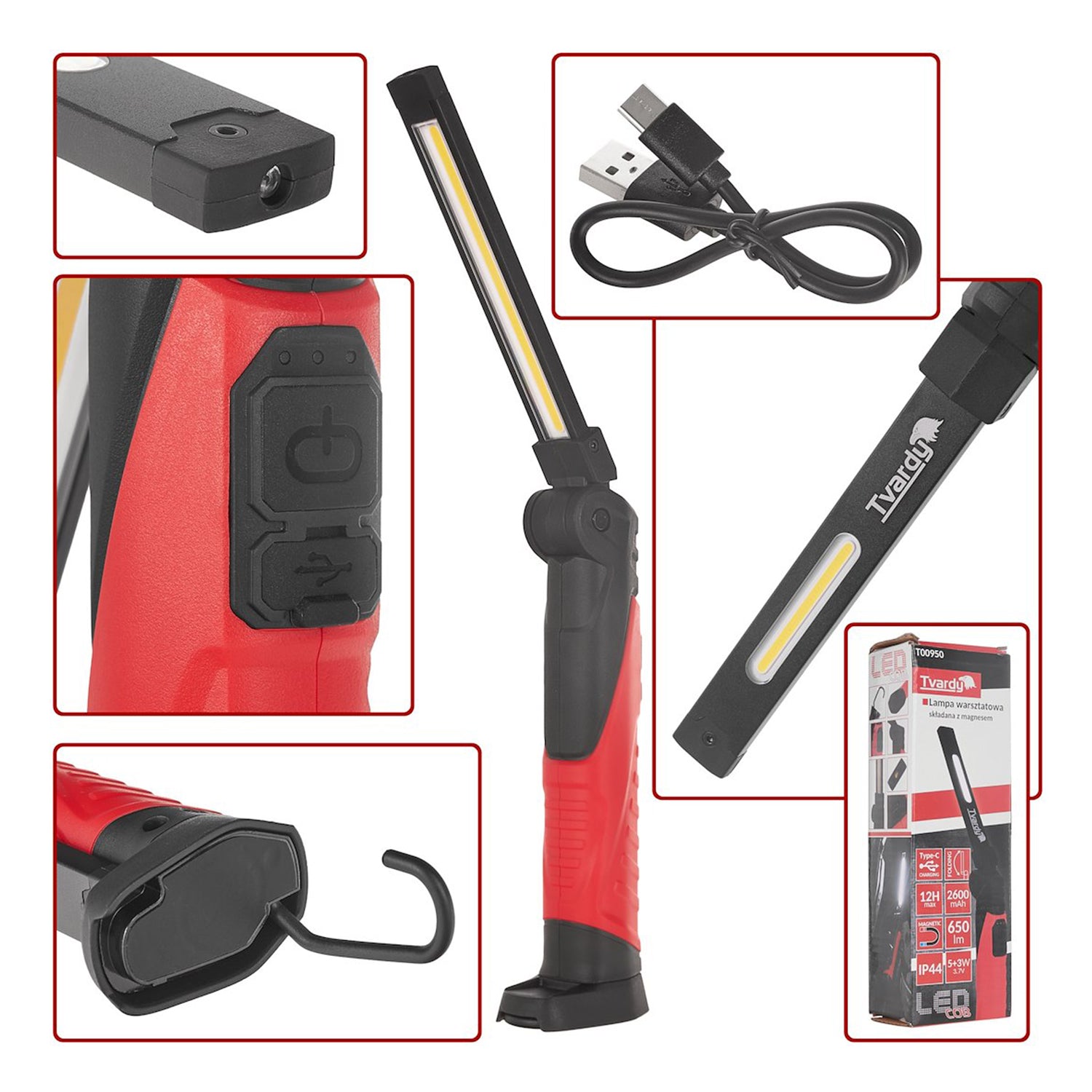 LAMPA LED COB PLIABILA SI REINCARCABILA CU MAGNET SI CARLIG 5W 650 LUMENI 2600MAH