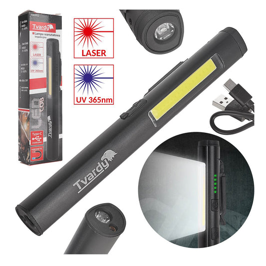 LAMPA LED COB CU LASER SI UV REINCARCABILA CU MAGNET 5W 800MAH 400 LUMENI