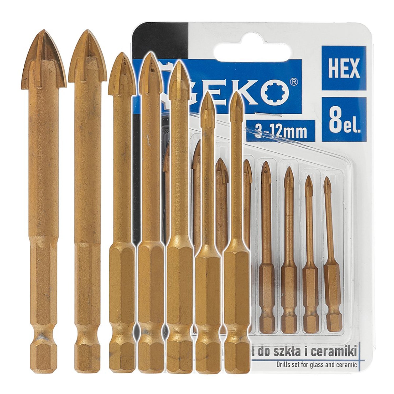 SET BURGHIE PENTRU STICLA SI CERAMICA HEX 3-12MM 8 PIESE GEKO