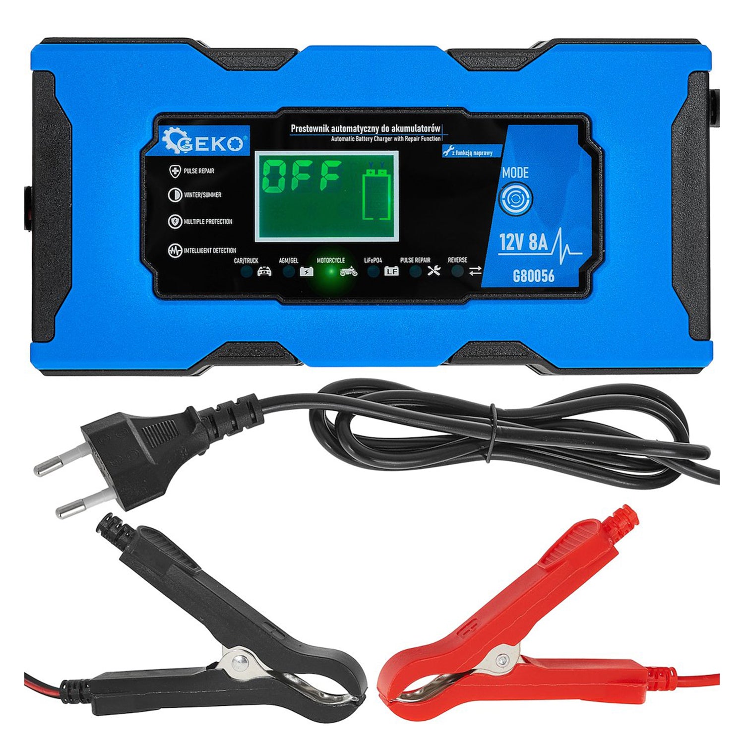 REDRESOR BATERIE AUTO MOTO CU AFISAJ DIGITAL LCD 12V 8A CU FUNCTIE DE REPARARE GEKO