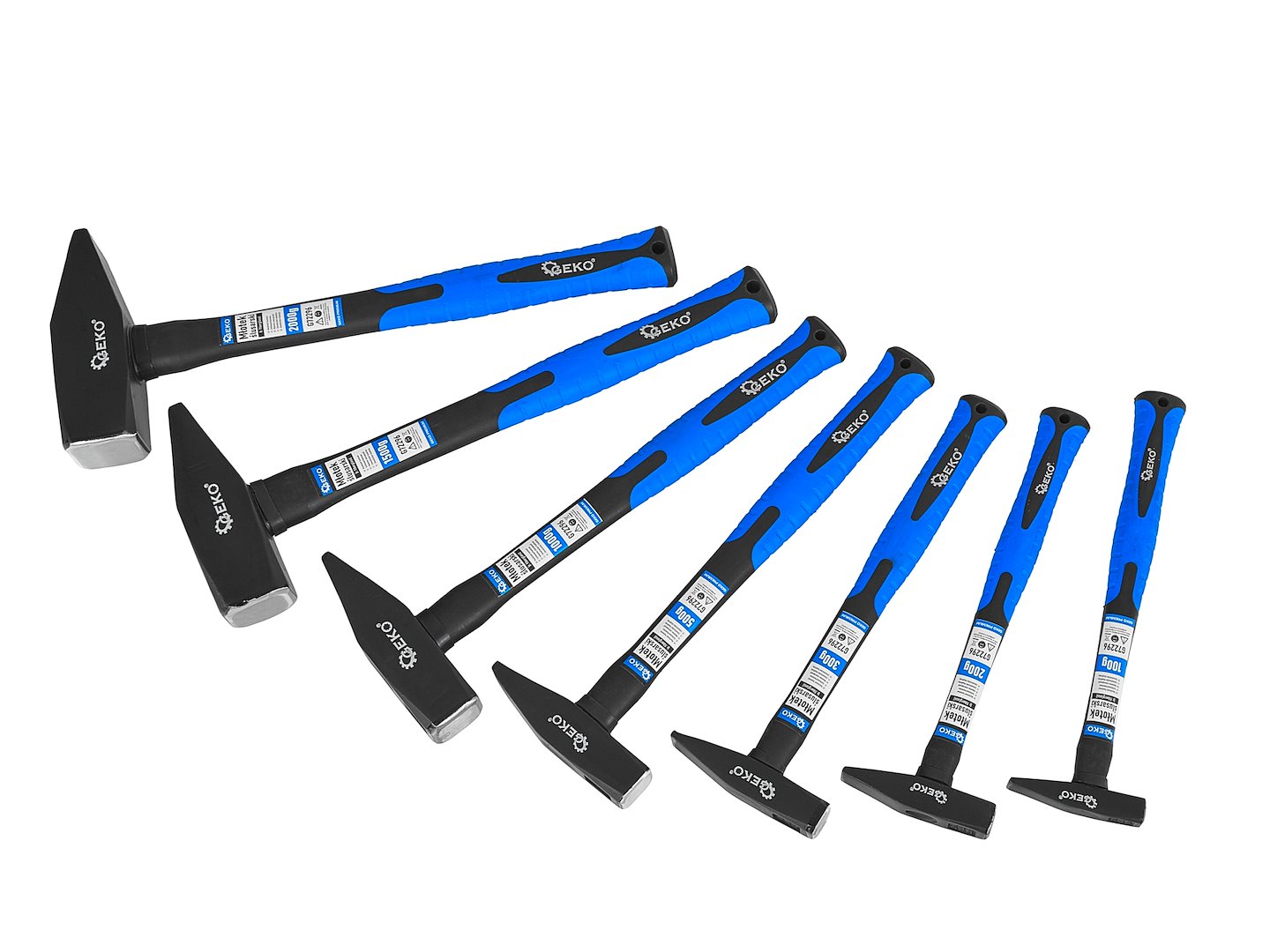 SET CIOCANE CU MANER DIN FIBRA DE STICLA 100G - 2000G 7 PIESE GEKO