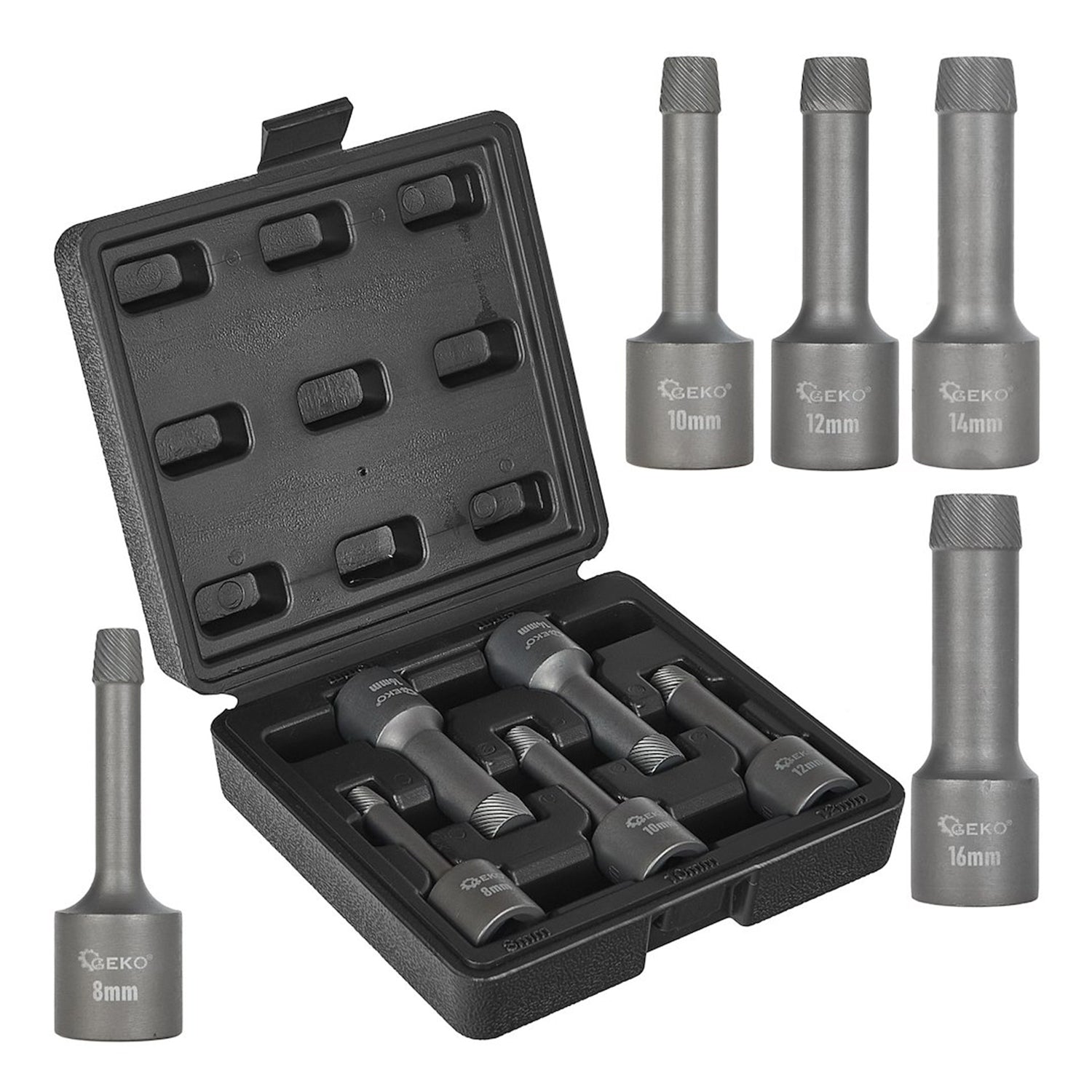 SET DE 5 EXTRACTOARE SURUBURI UZATE RUPTE 1/2 8-16MM SNCM+V - GEKO