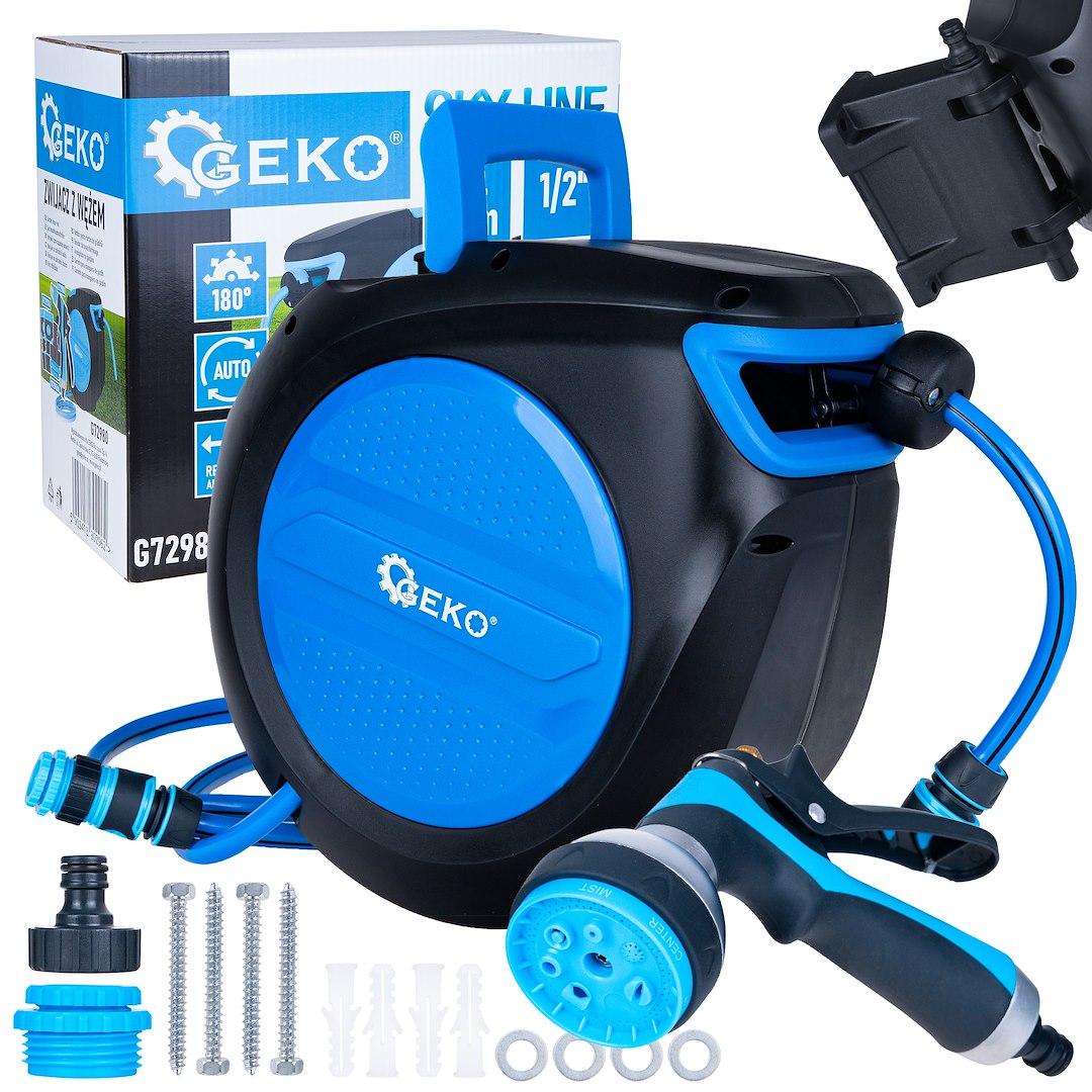 TAMBUR AUTOMAT SKY-LINE CU FURTUN DE GRADINA 20M 1/2", PERETE, CU PISTOL 7 FUNCTII - GEKO