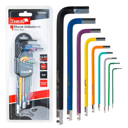 Set 9 chei imbus scurte colorate tip L cu bila 1.5-10mm