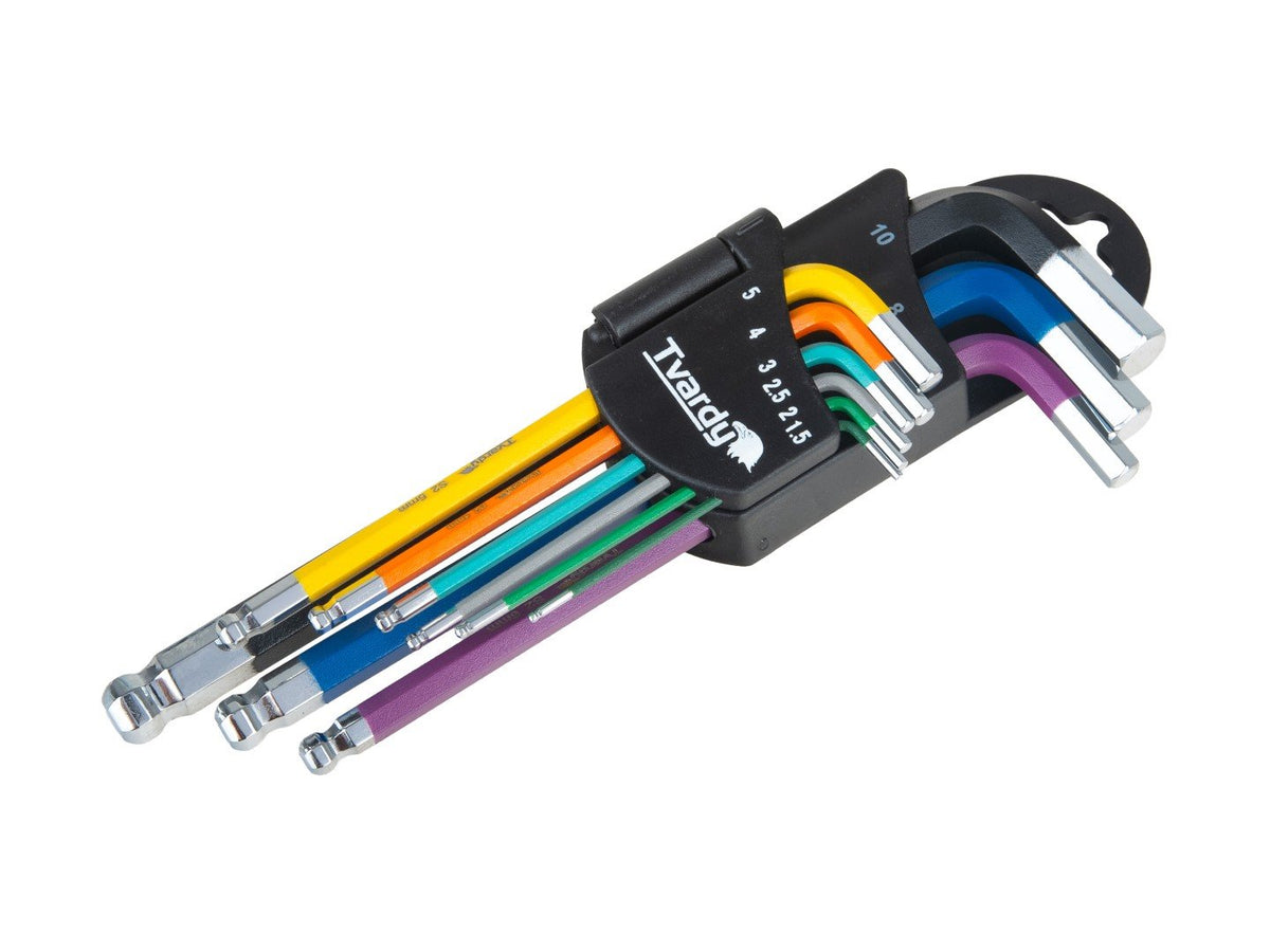 Set 9 chei imbus scurte colorate tip L cu bila 1.5-10mm