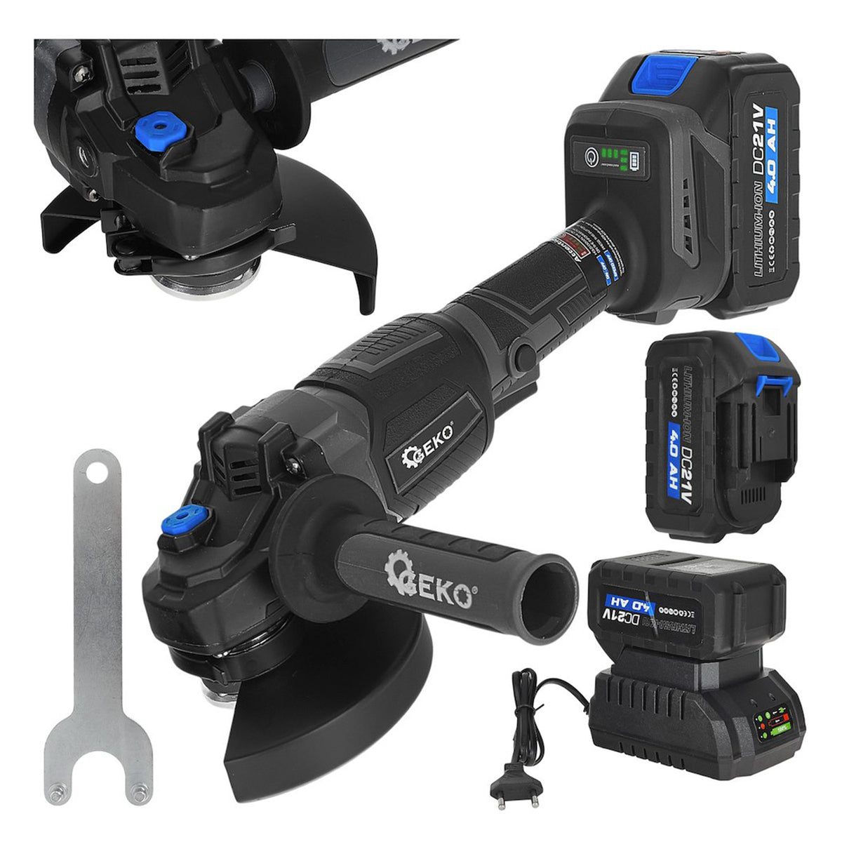 Polizor unghiular cu 2 acumulatori 125mm 950W 21V 4ah Geko