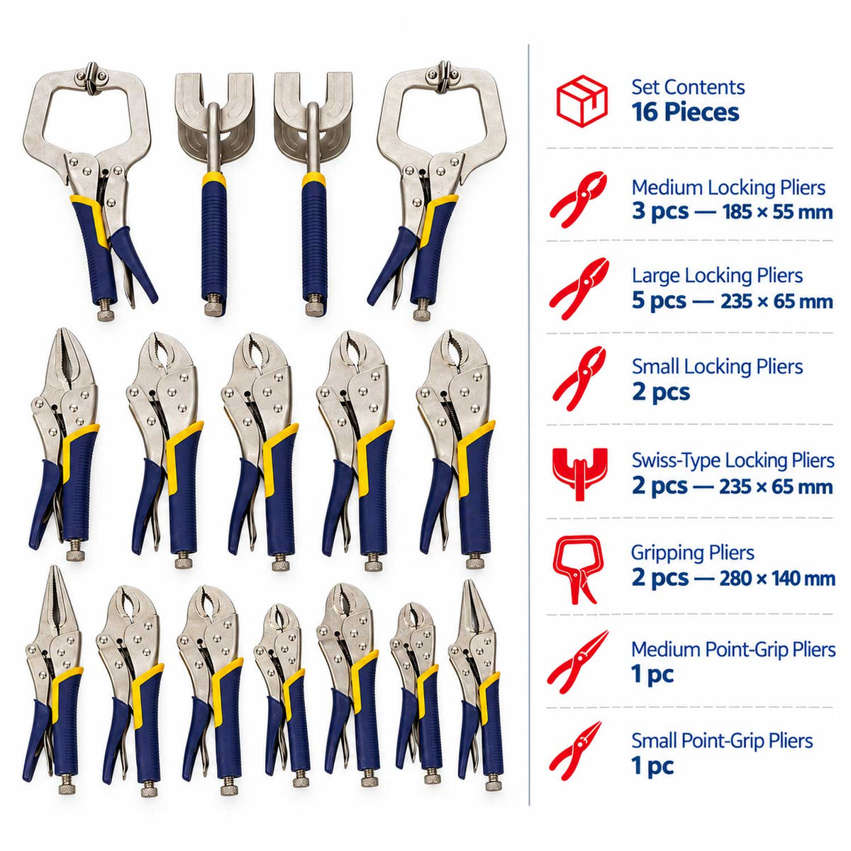 Set clesti autoblocante pt tinichigerie 16 piese GEBO TOOLS