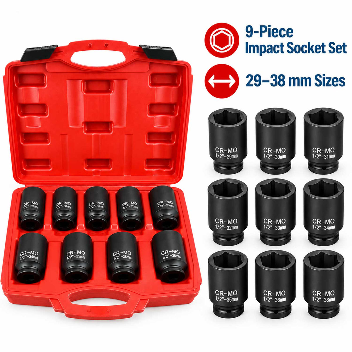 Set tubulare de impact 1/2 pentru planetare 9 piese 29-38mm psa VAG BMW GEBO TOOLS