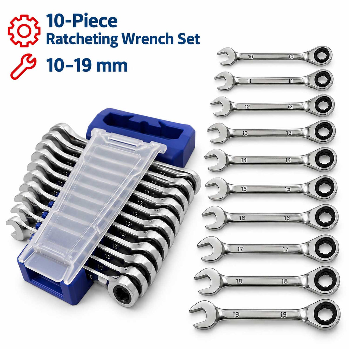 Set 10 chei combinate cu clichet 10-19 mm - GEBO TOOLS