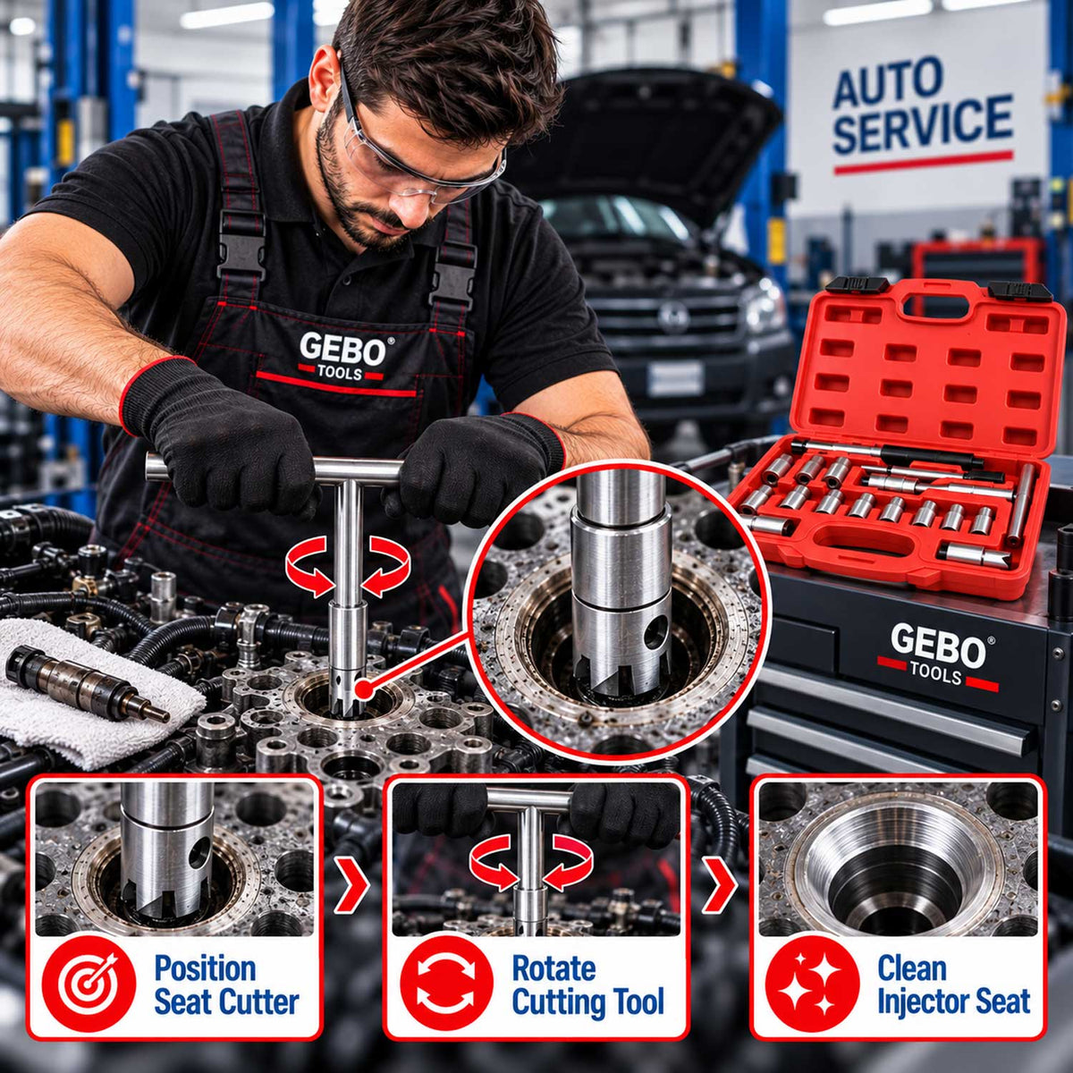 Trusa frezat locas injector 17 piese GEBO TOOLS