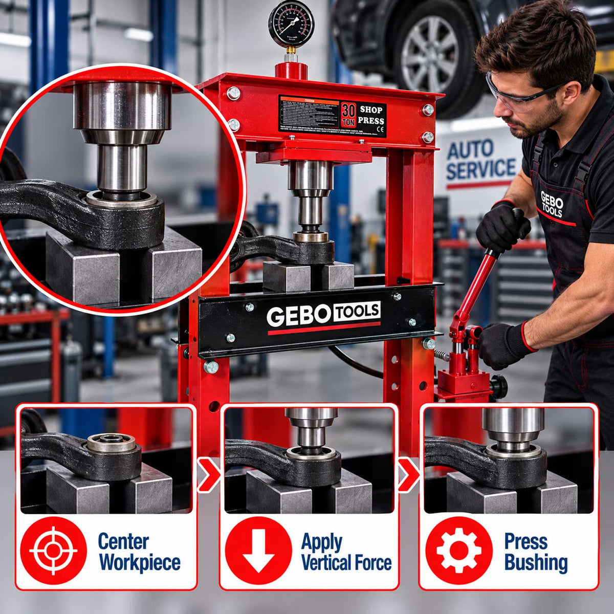 Presa stand hidraulica 30T cu pompa dubla GEBO TOOLS