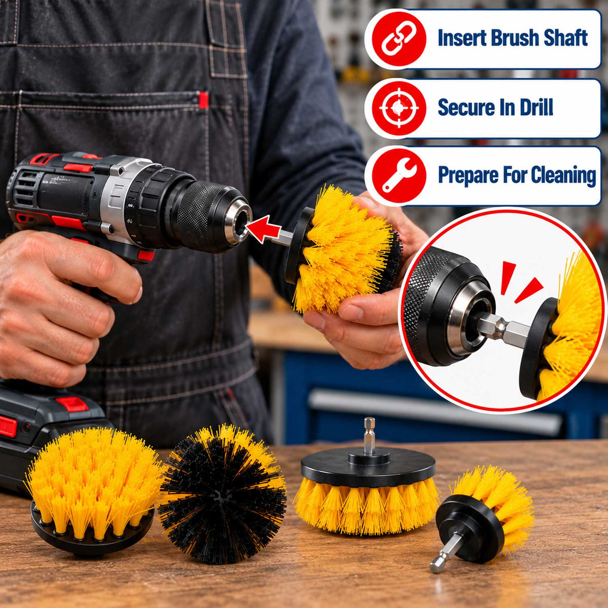 Set 4 perii de curatat cu adaptor pentru bormasina masina de gaurit GEBO TOOLS
