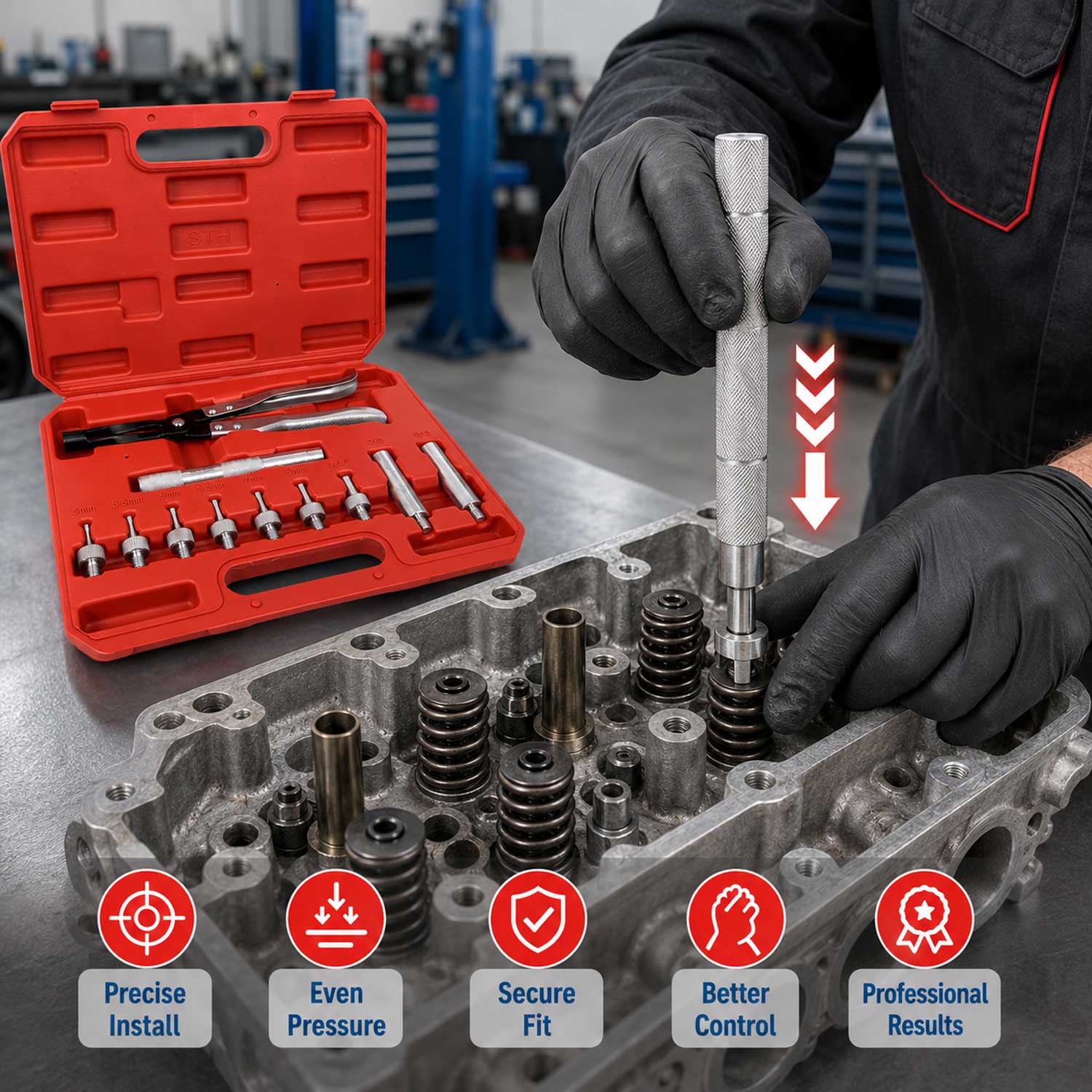 Trusa montat demontat simeringuri supape 11 piese GEBO TOOLS