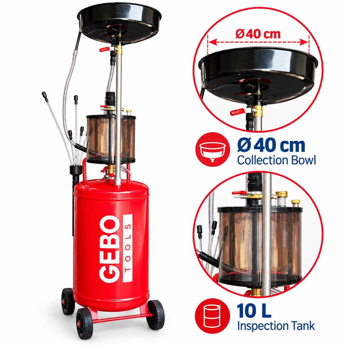 Recuperator de ulei cu actionare pneumatica prin aspiratie capacitate 80 l GEBO TOOLS