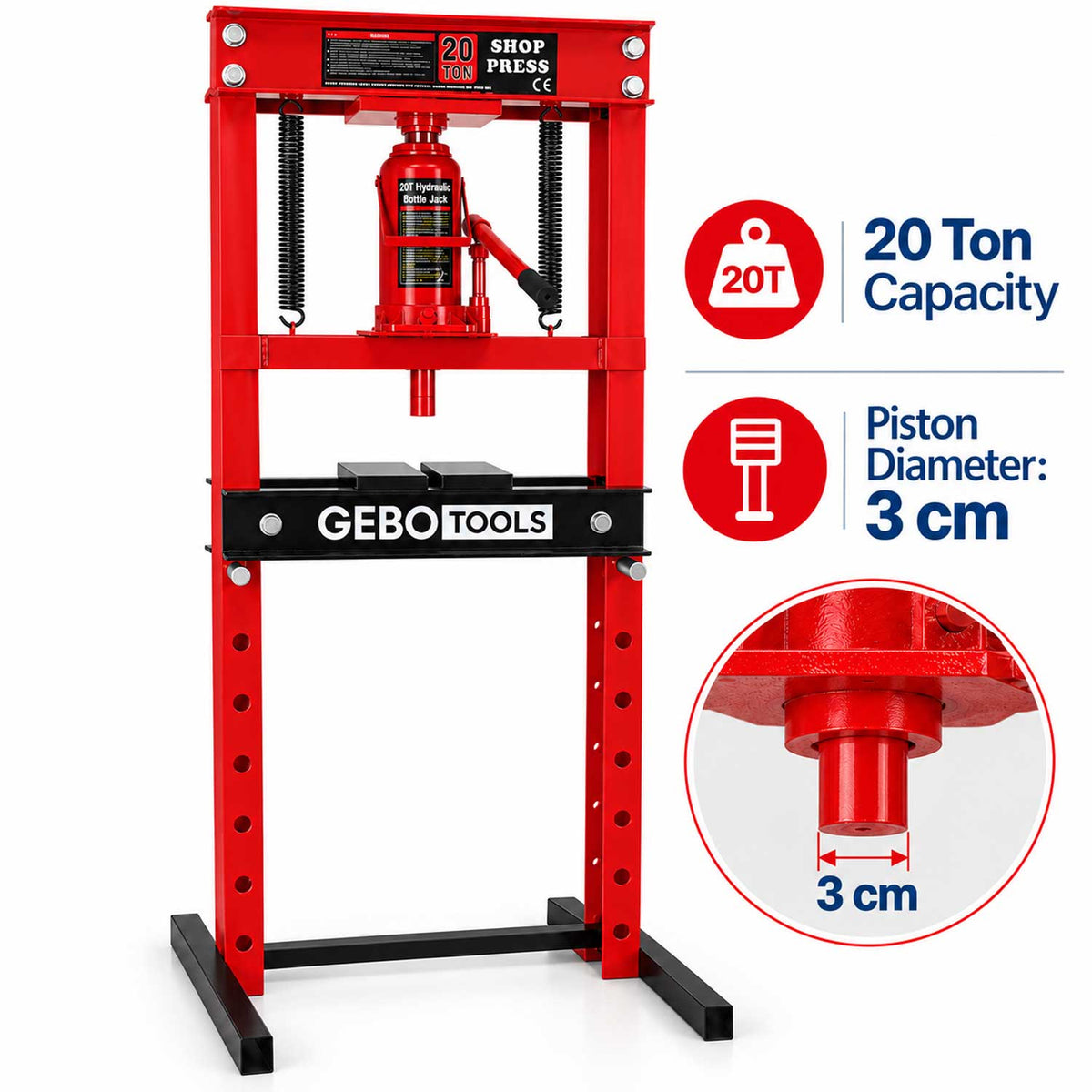 Presa stand 20T cric butelie hidraulica GEBO TOOLS