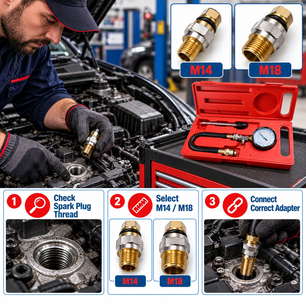 Tester compresie motoare benzina compresmetru benzina GEBO TOOLS