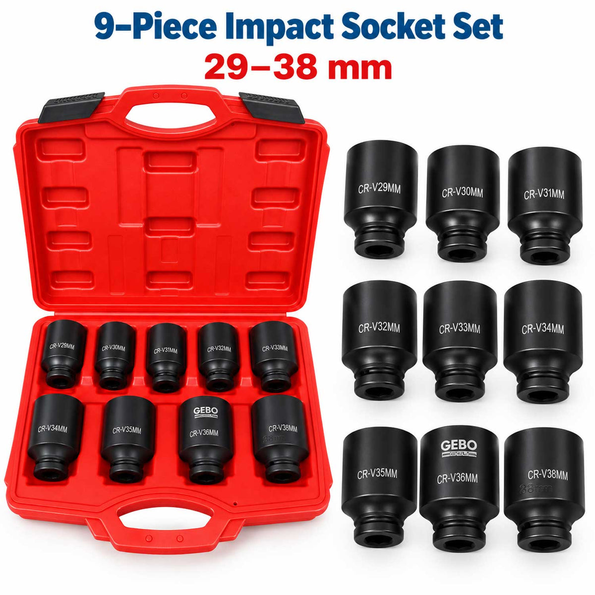 Set tubulare de impact 1/2 pentru planetare 9 piese 29-38mm GEBO TOOLS