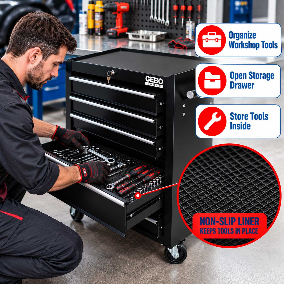 Dulap scule 5 sertare negru GEBO TOOLS