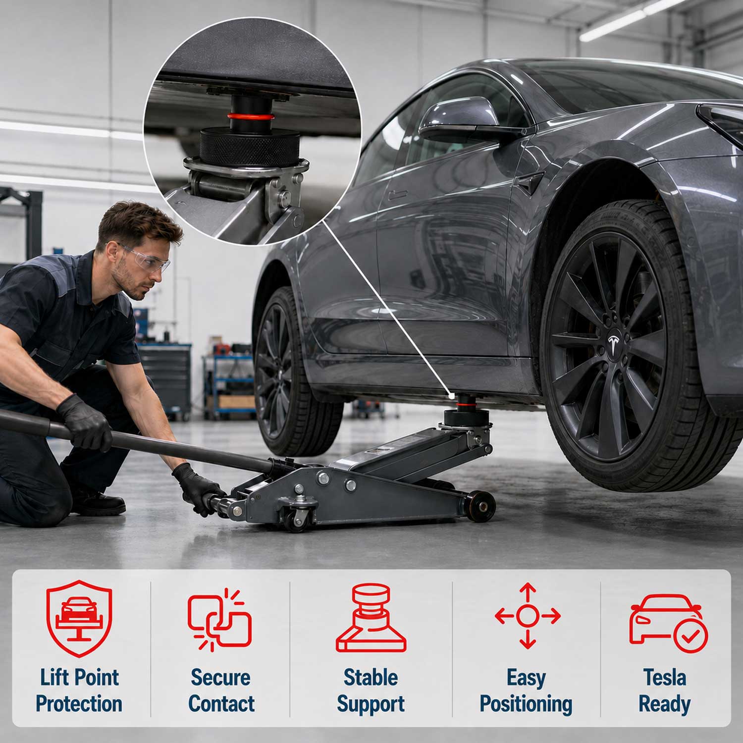 Set tampoane 78mm de protectie cric TESLA model 3, s, y & x GEBO TOOLS