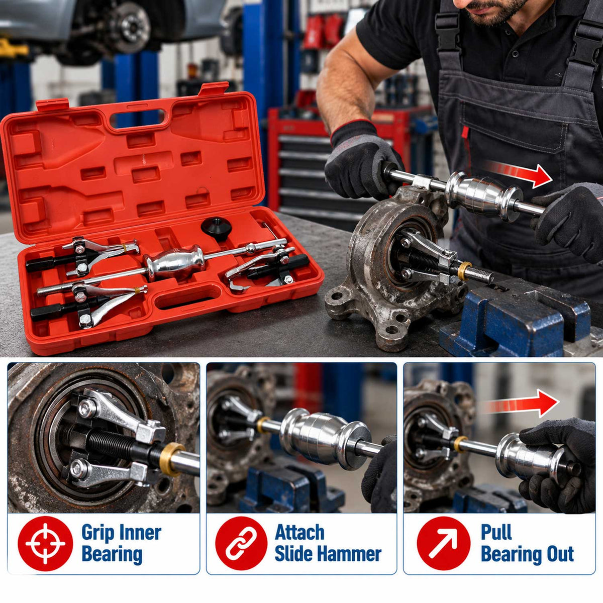 Trusa extractor rulment de interior-exterior cu ciocan culisant GEBO TOOLS