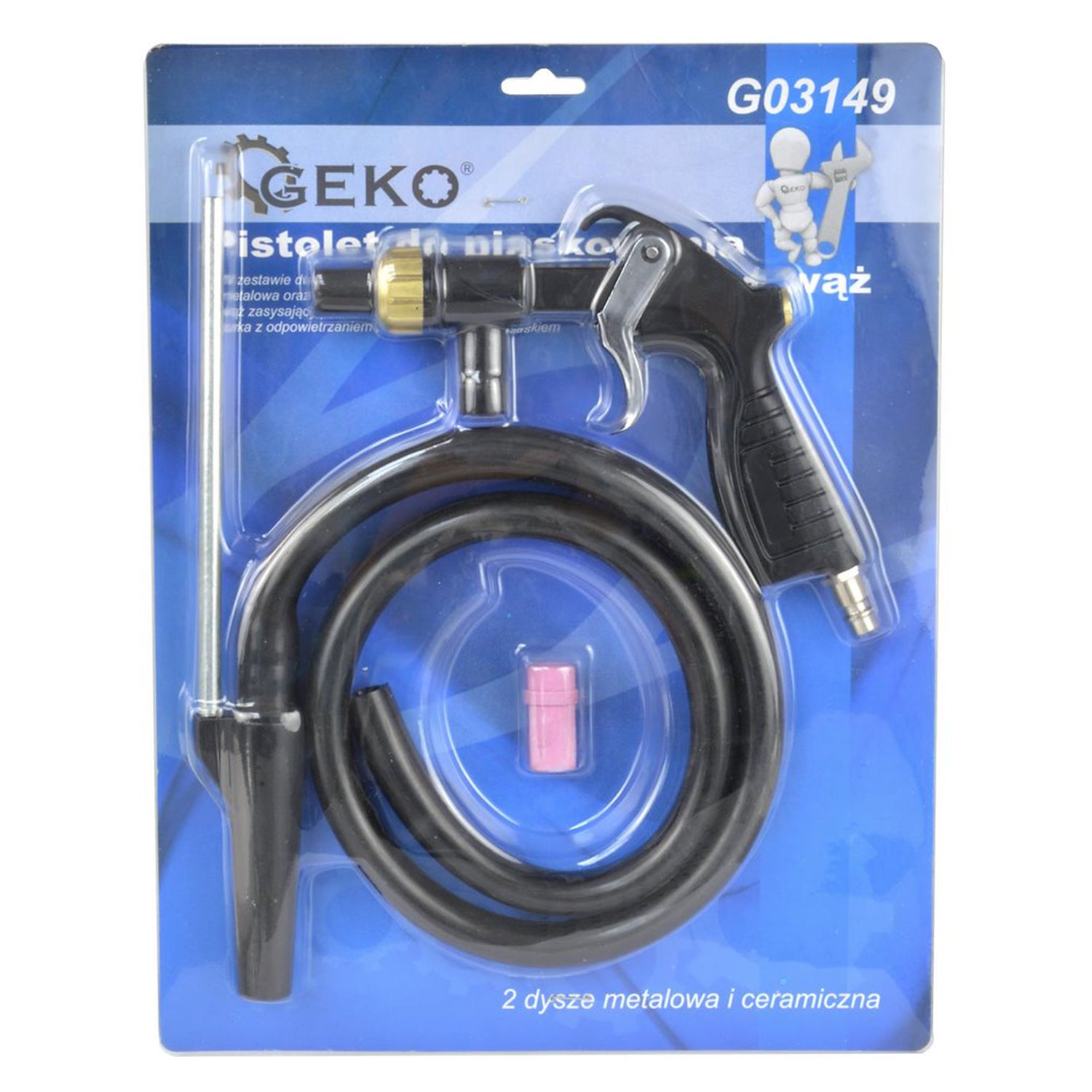PISTOL PNEUMATIC PENTRU SABLARE CU 2 DUZE (METALICA SI CERAMICA) SI FURTUN - GEKO