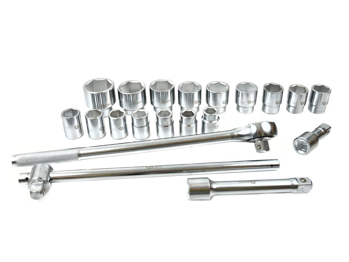 TRUSA TUBULARE HEXAGONALE 3/4'' CU CLICHET 19-50MM 21 PIESE IN CUTIE METALICA GEKO