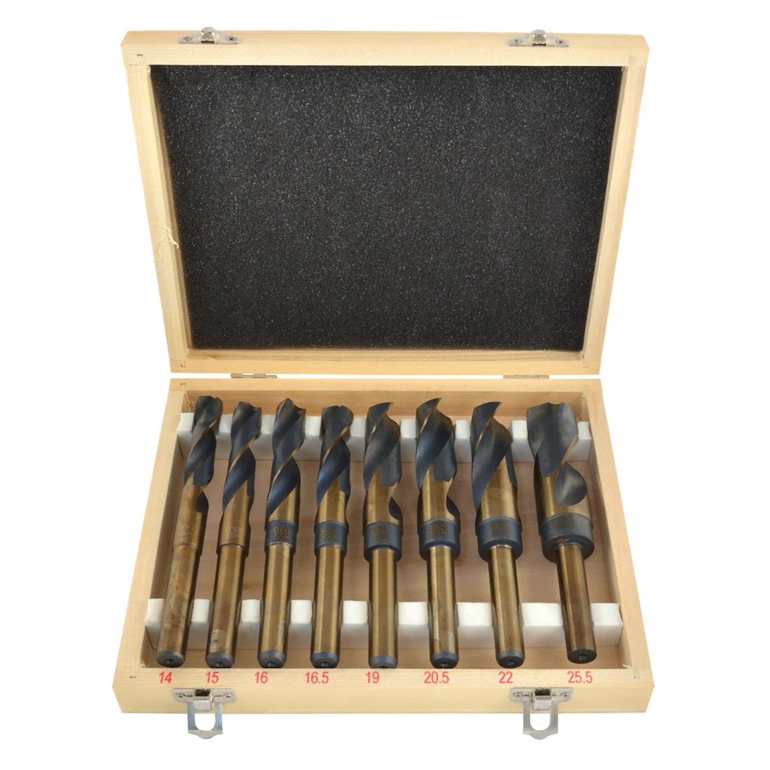SET 8 BURGHIE HSS-CO (5% COBALT) 14–25,5 MM,1/2", UNGHI 130° – PENTRU METALE DURE SI LEMN