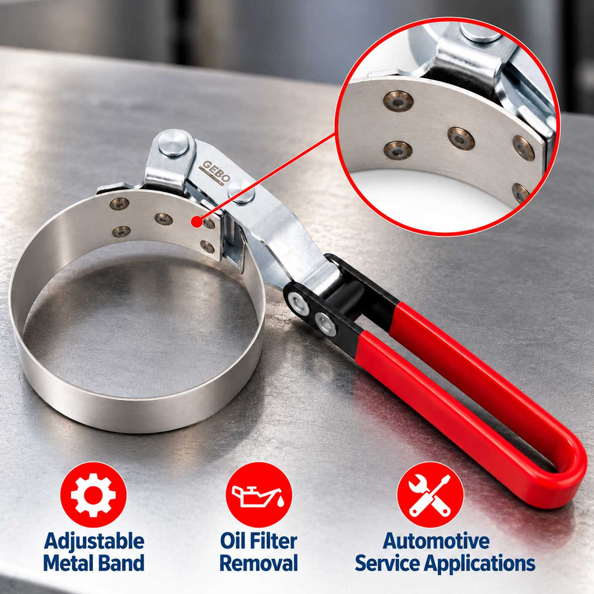 Cheie pentru filtru de ulei cu banda metalica 73-85 mm GEBO TOOLS
